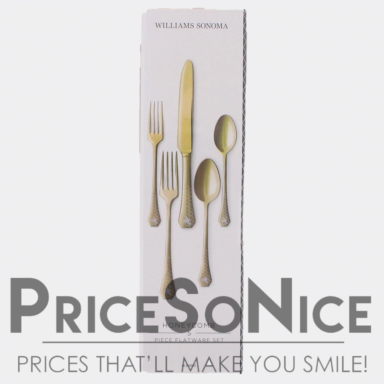 Williams Sonoma Honeycomb 5-Piece Flatware Set  Gold Stainless Steel – MSPR $160