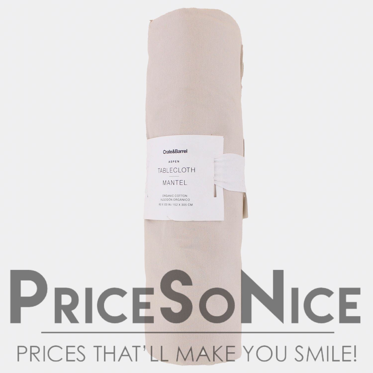 Crate &amp; Barrel Aspen 60"x120" Warm Natural Organic Cotton Tablecloth, MSRP $90