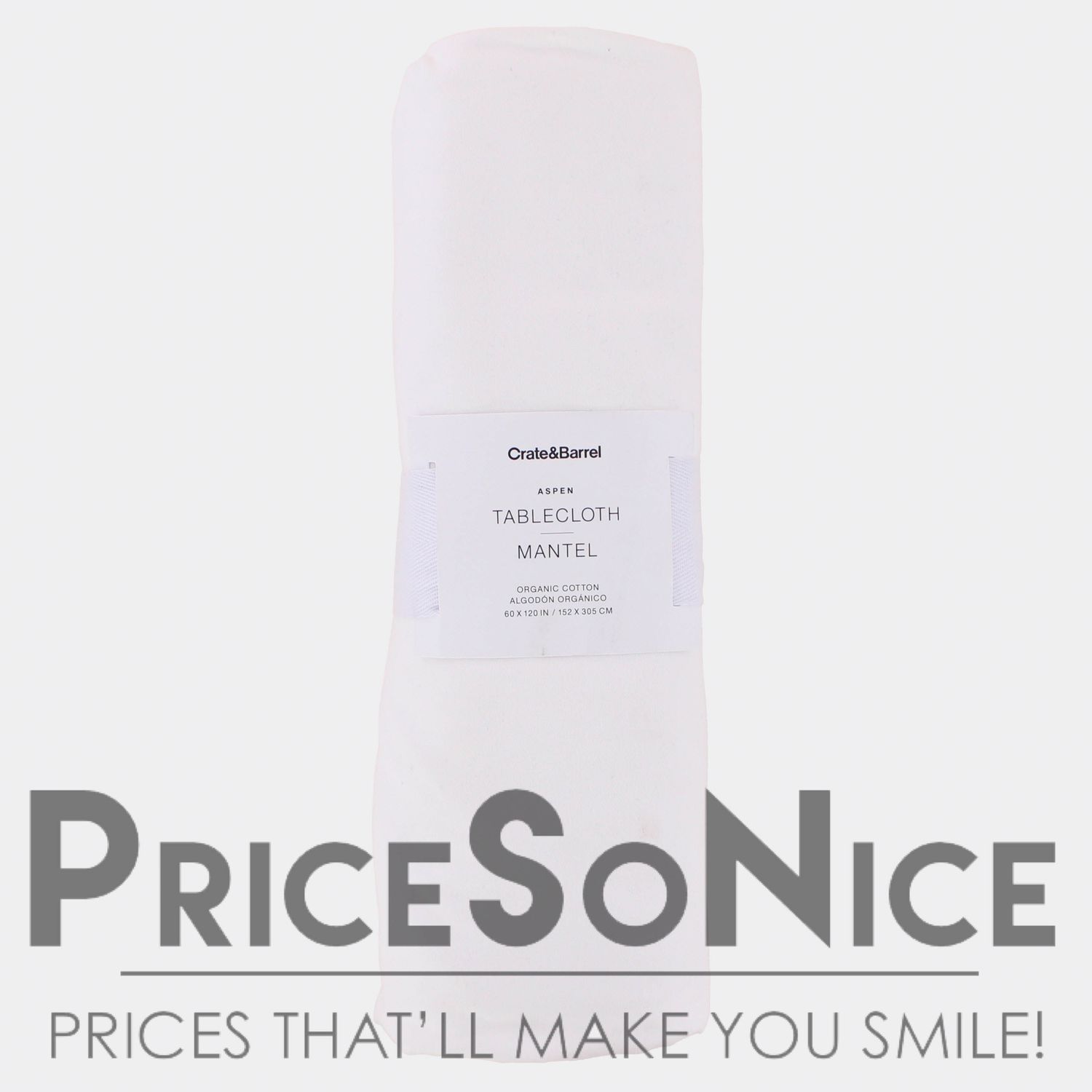 Crate &amp; Barrel Aspen 60"x120" Crisp White Organic Cotton Tablecloth, MSRP $90
