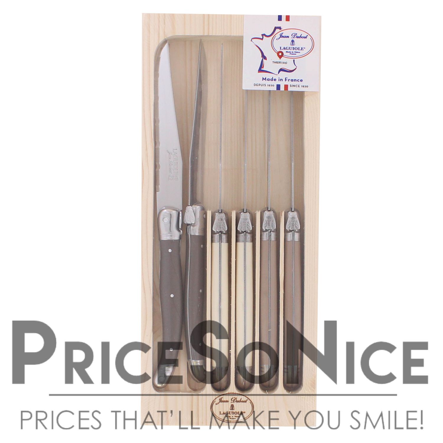 Jean Dubost Laguiole Mixed Linen Steak Knives, Set of 6, MSRP $100