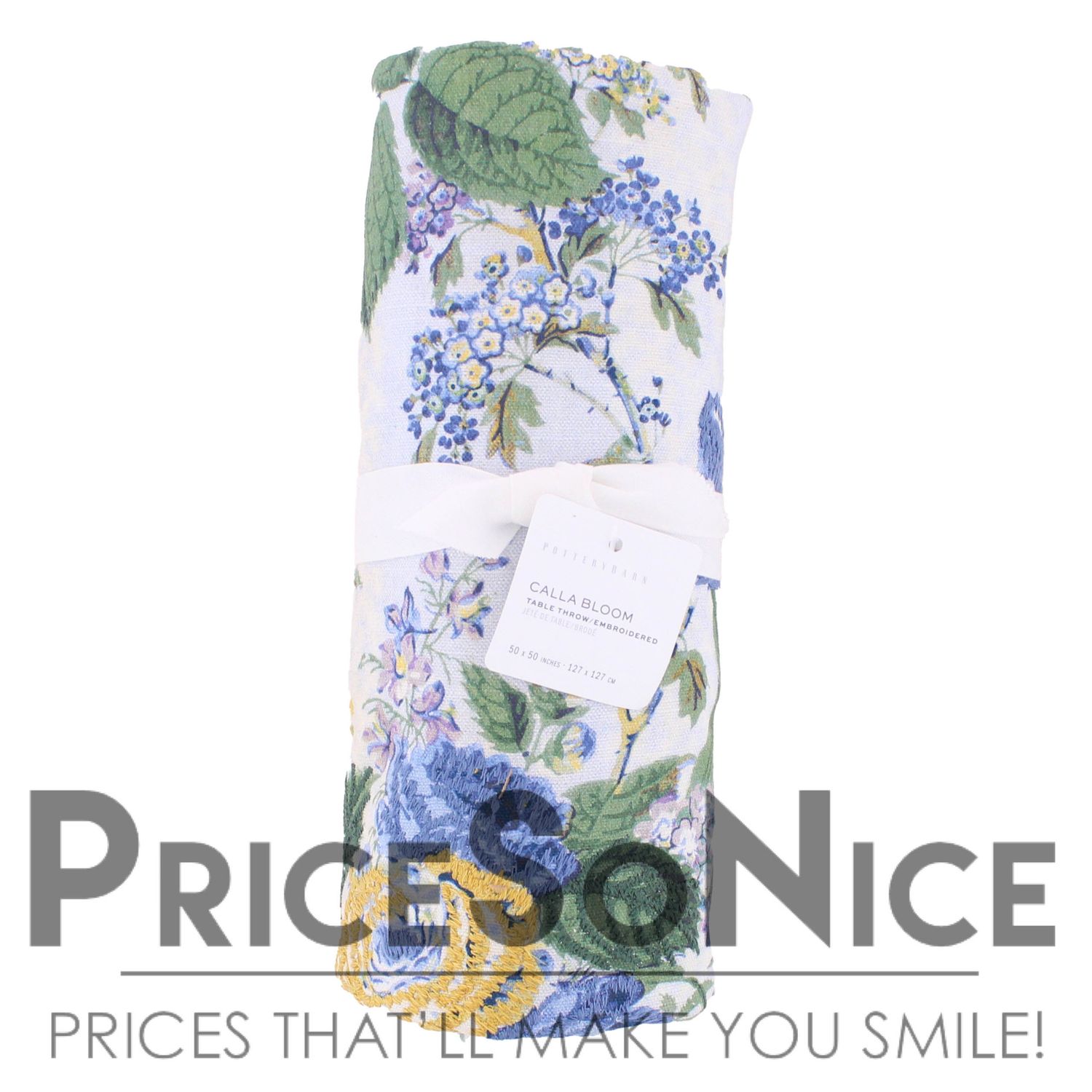 Pottery Barn Calla Bloom Embroidered Cotton Table Throw, MSRP $149