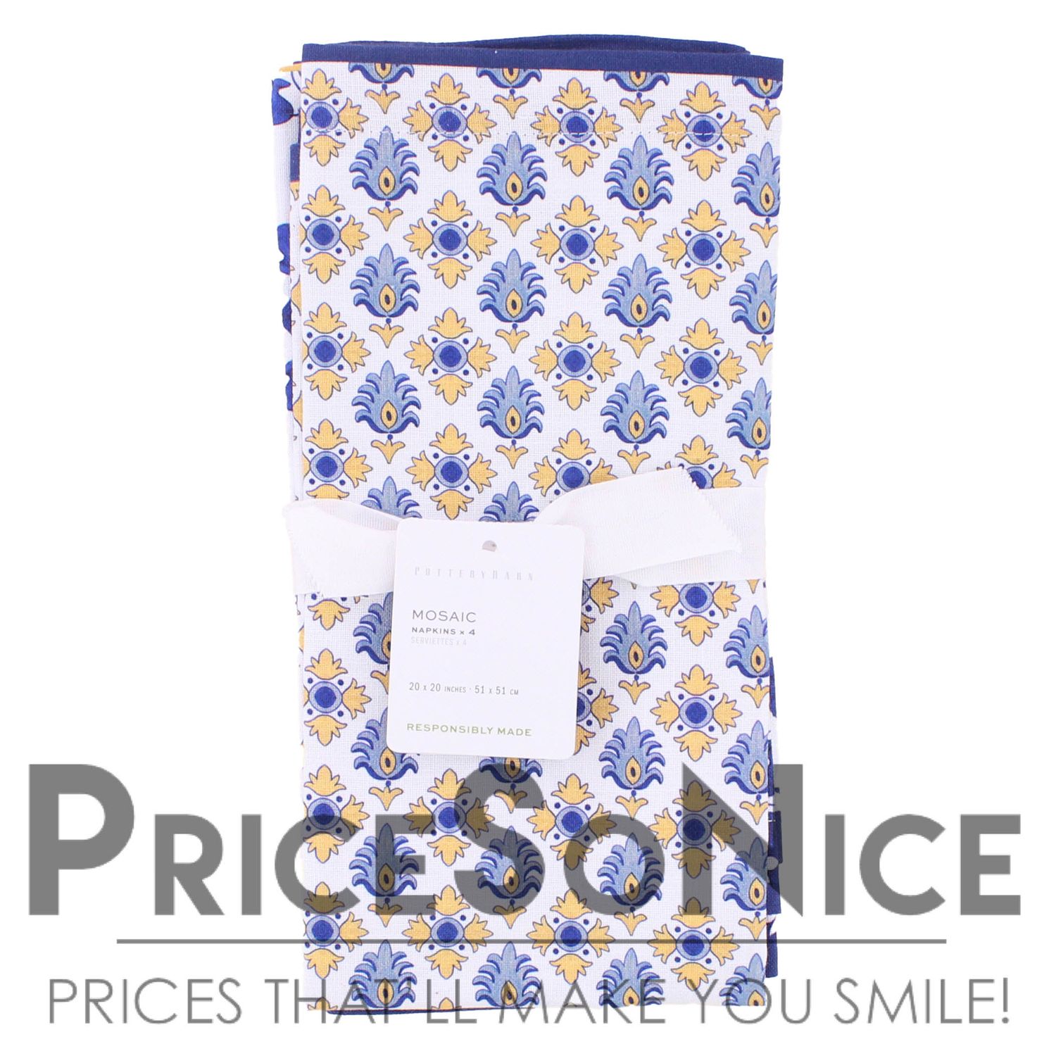 Pottery Barn Mosaic Organic Cotton Napkins - Mixed Set of 4, MSRP $40