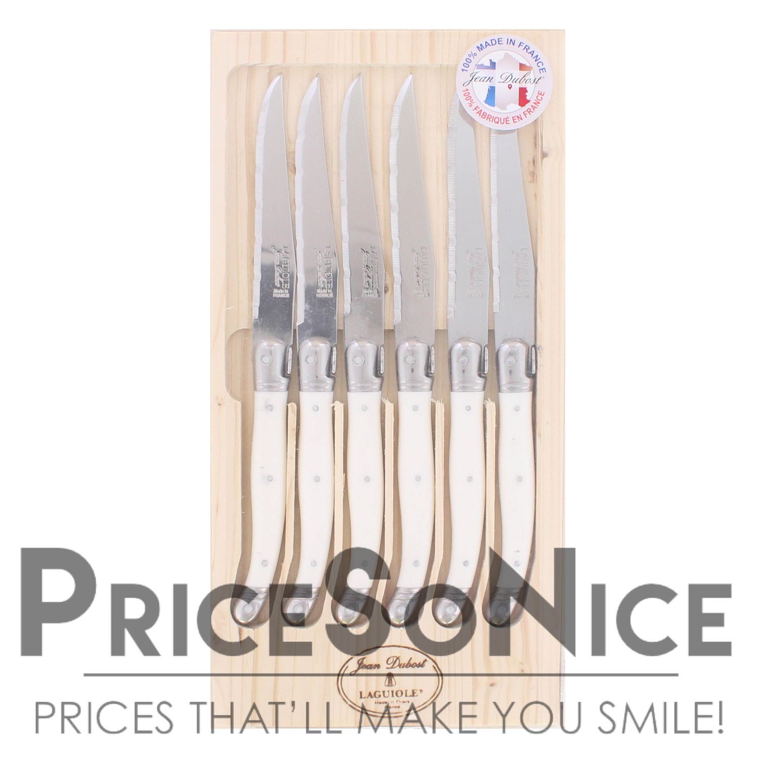 Jean Dubost Laguiole Ivory Colored Steak Knife Set, Set of 6, White MSRP $80