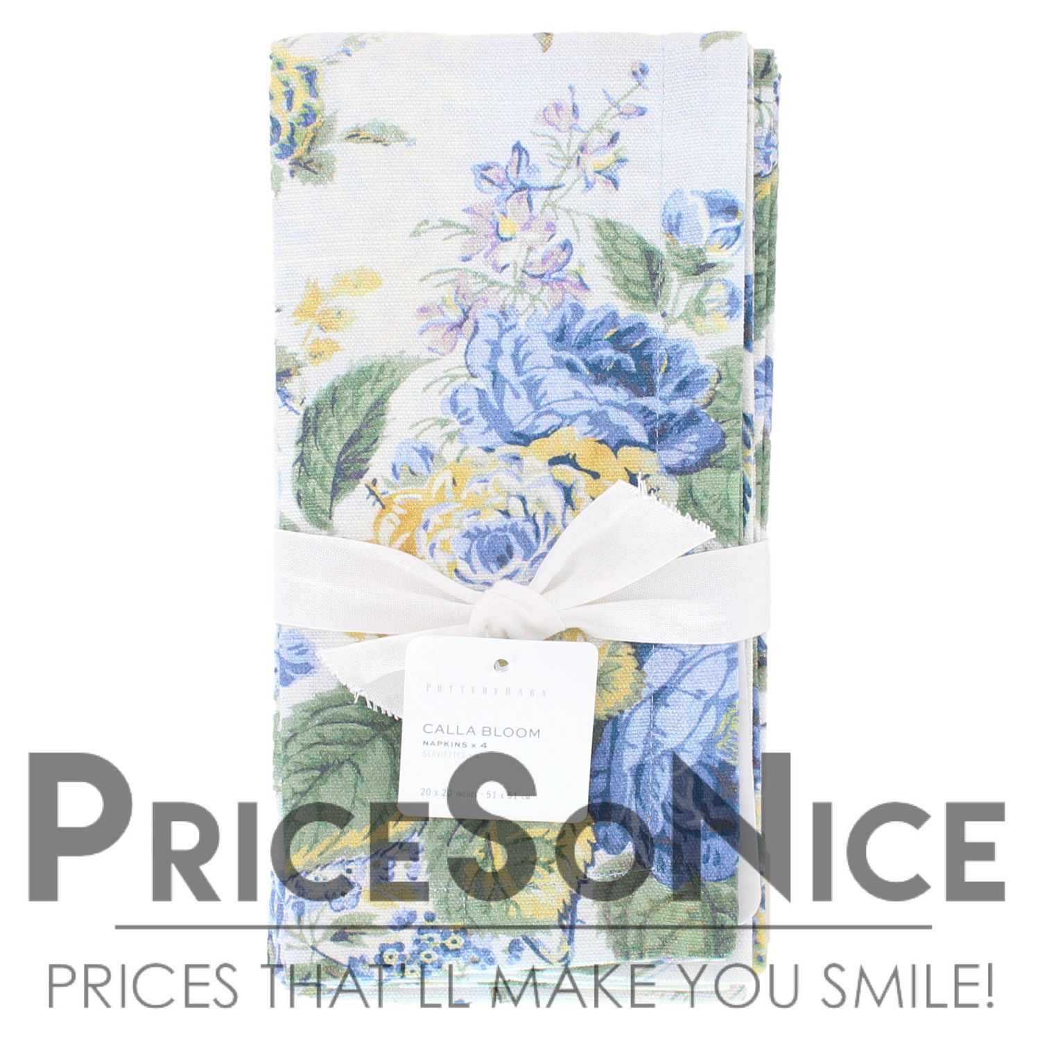 Pottery Barn Calla Bloom Cotton Napkins - Set of 4, MSRP $48