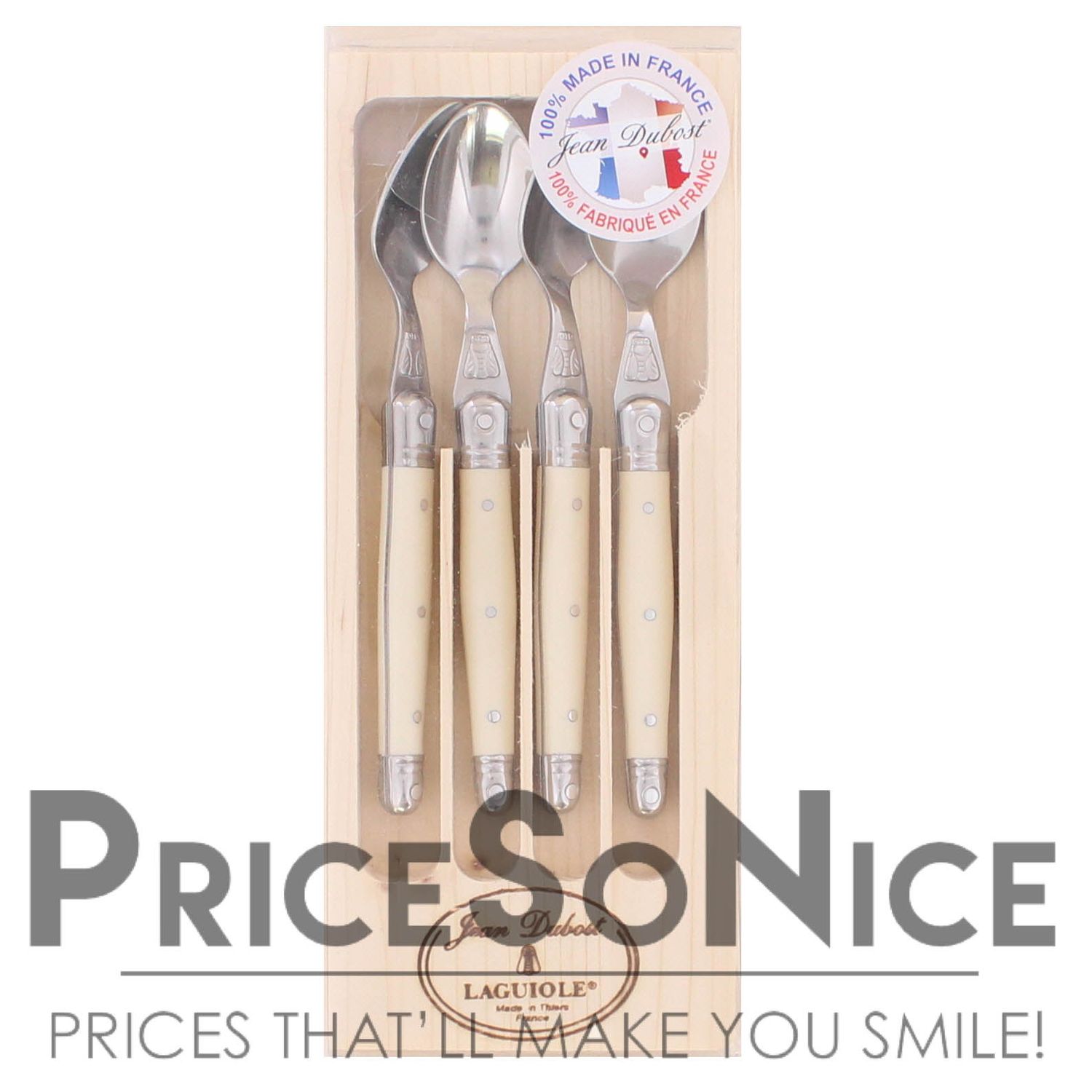 Jean Dubost Laguiole Condiment Spoons, Ivory, Set of 4, MSRP $70