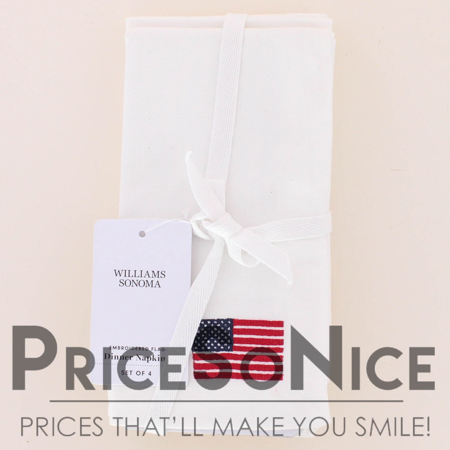 Williams Sonoma American Embroidered Flag Napkins, Set of 4, MSRP $50