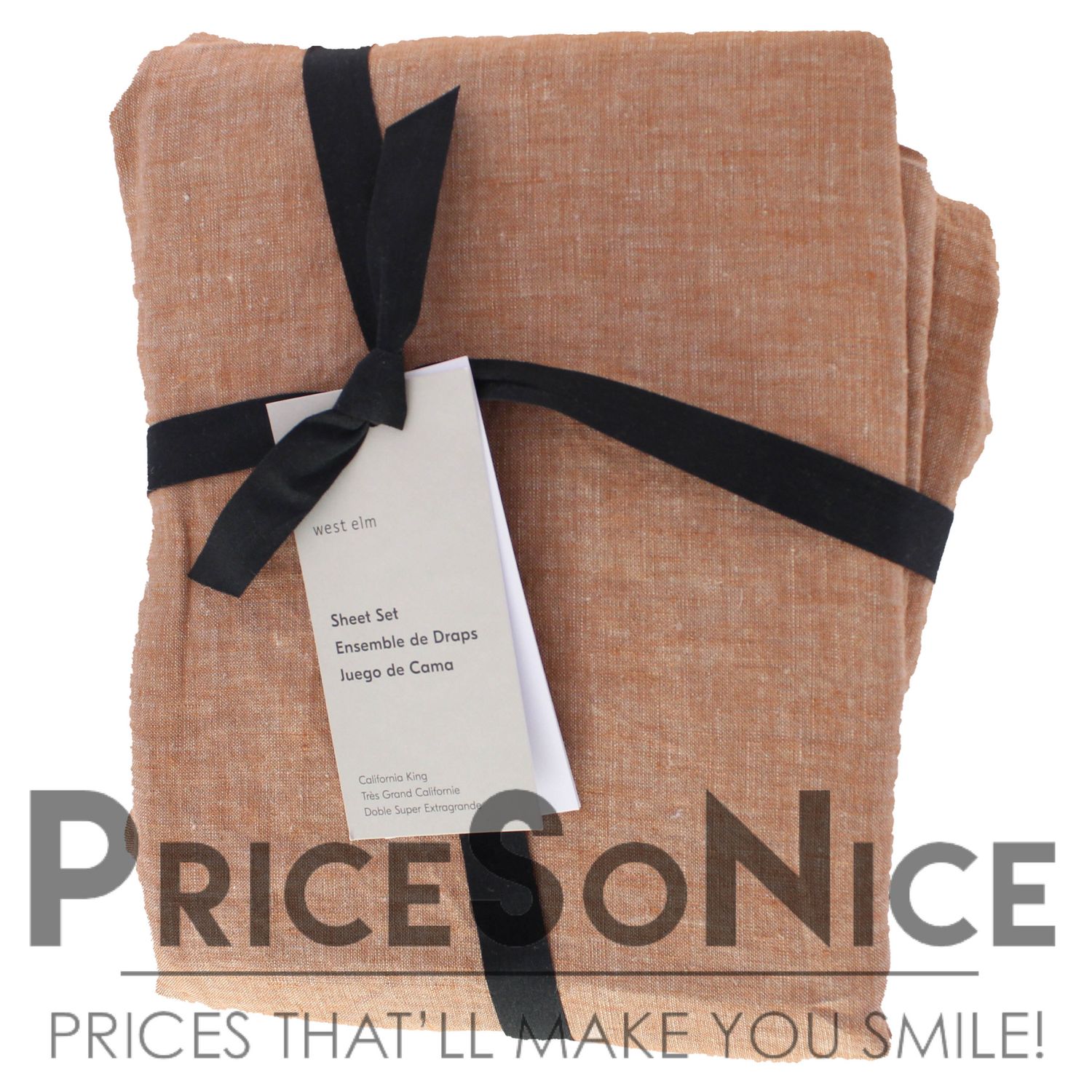​West Elm Terracotta Melange European Linen Sheet Set Cal King MSRP $309