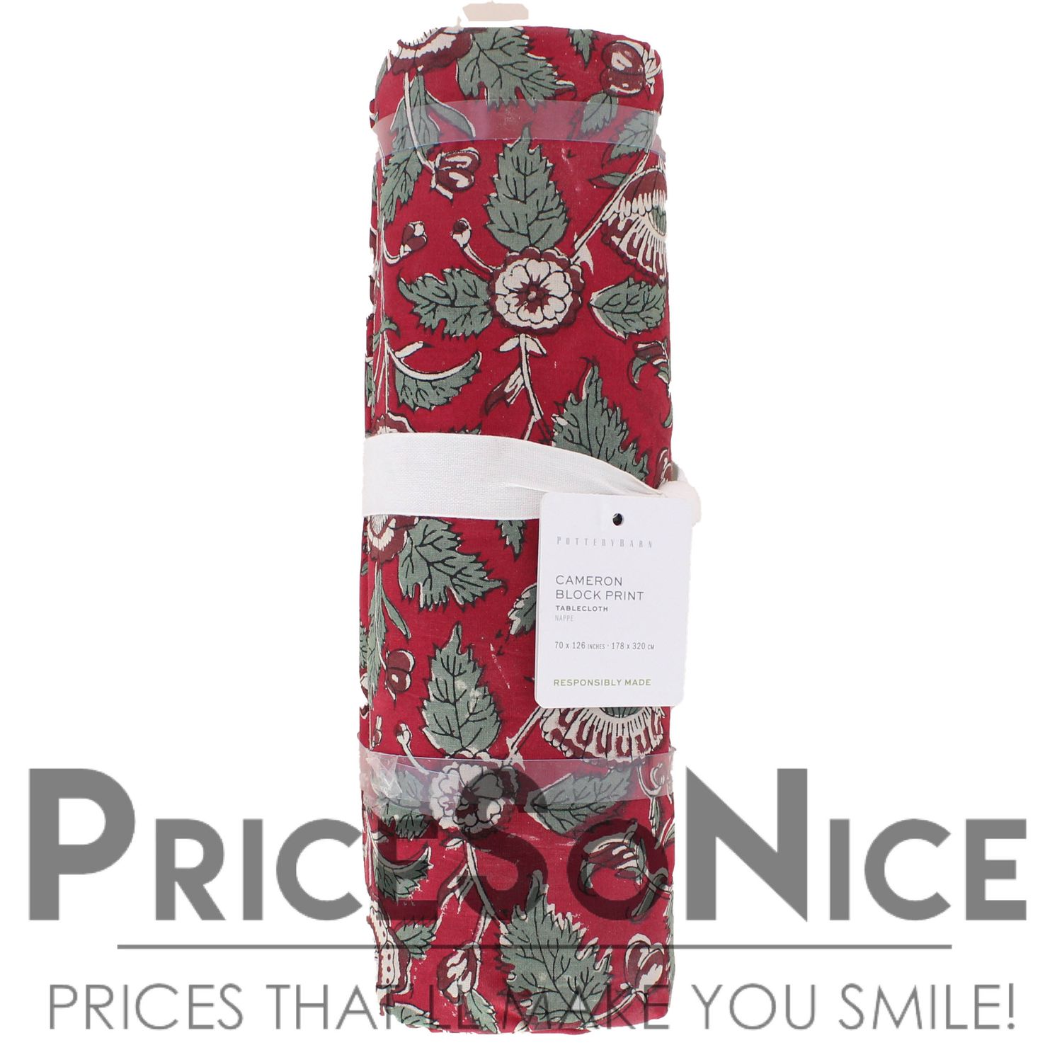 ​Pottery Barn Cameron Block Print Tablecloth 70x126 MSRP $129