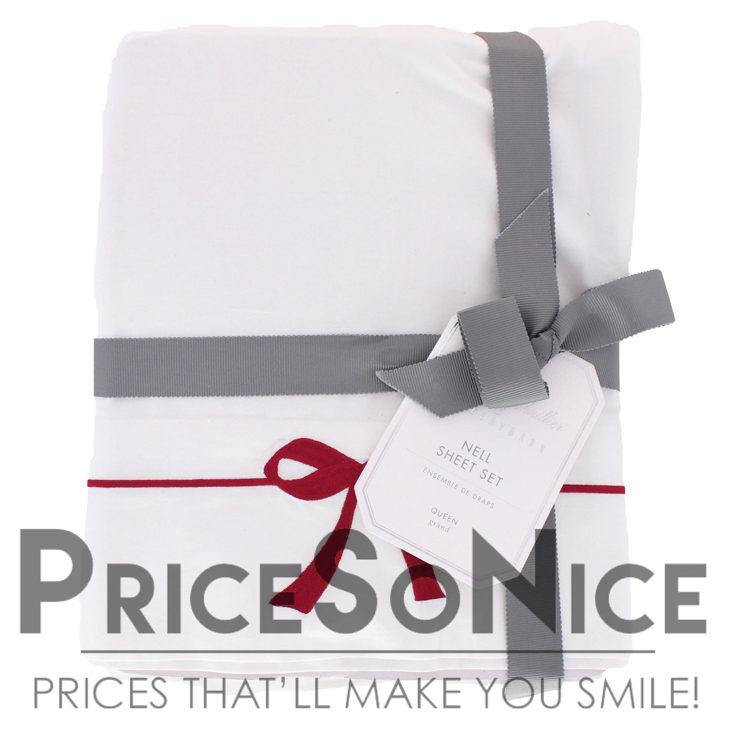 ​Pottery Barn Monique Lhuillier Nell Embroidered Bow Sheet Set Queen MSRP $229