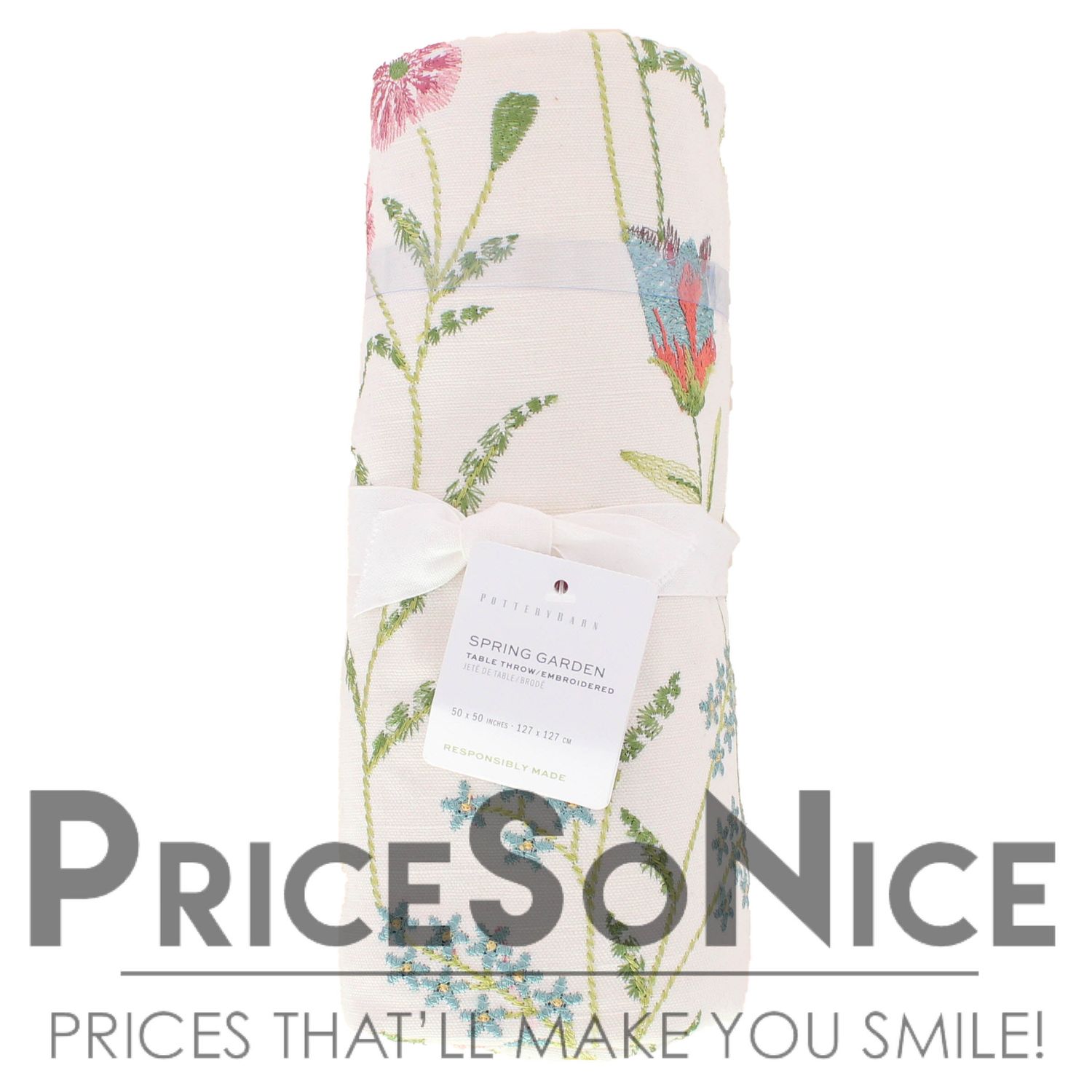 ​Pottery Barn Spring Garden Embroidered Cotton Table Throw MSRP $129