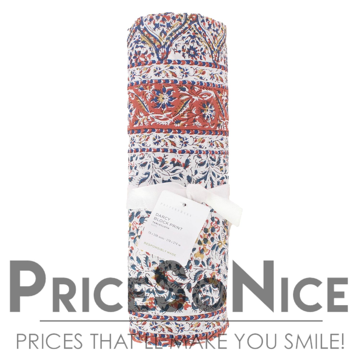 ​Pottery Barn Darcy Organic Cotton Tablecloth 70x108 MSRP $129