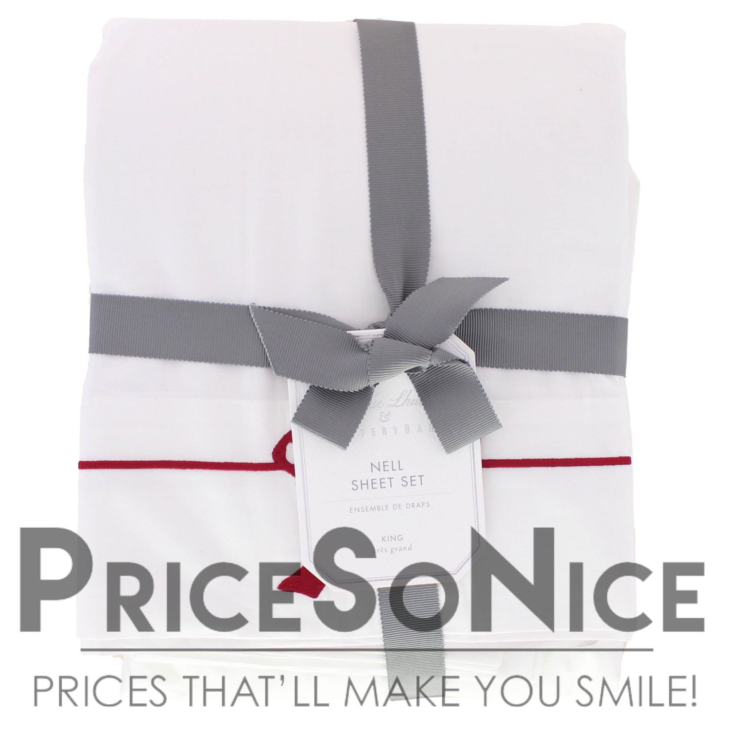 ​Pottery Barn Monique Lhuillier Nell Embroidered Bow Sheet Set King MSRP $249