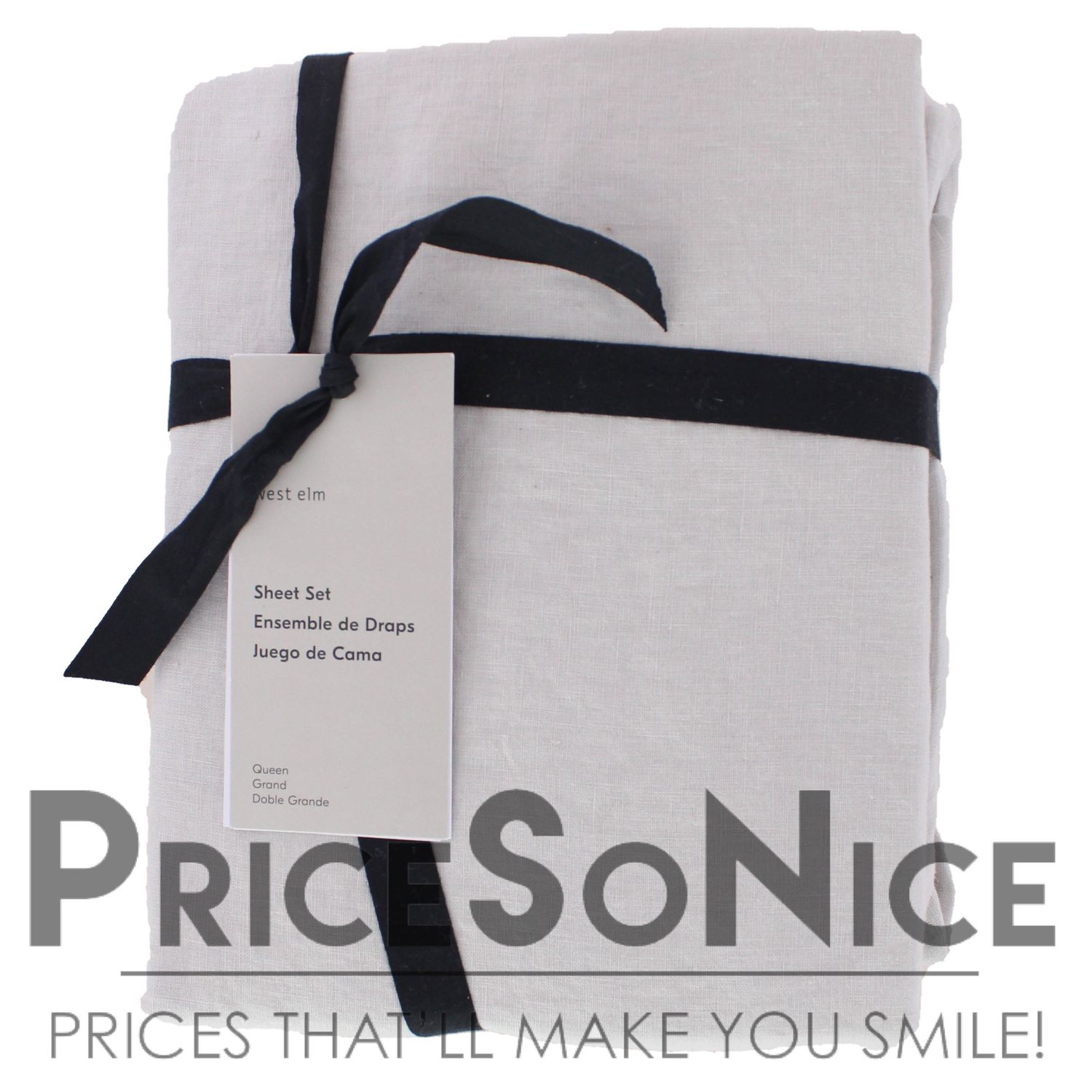 West Elm European Flax Linen Sheet Set, Queen, Frost Gray, MSRP $279