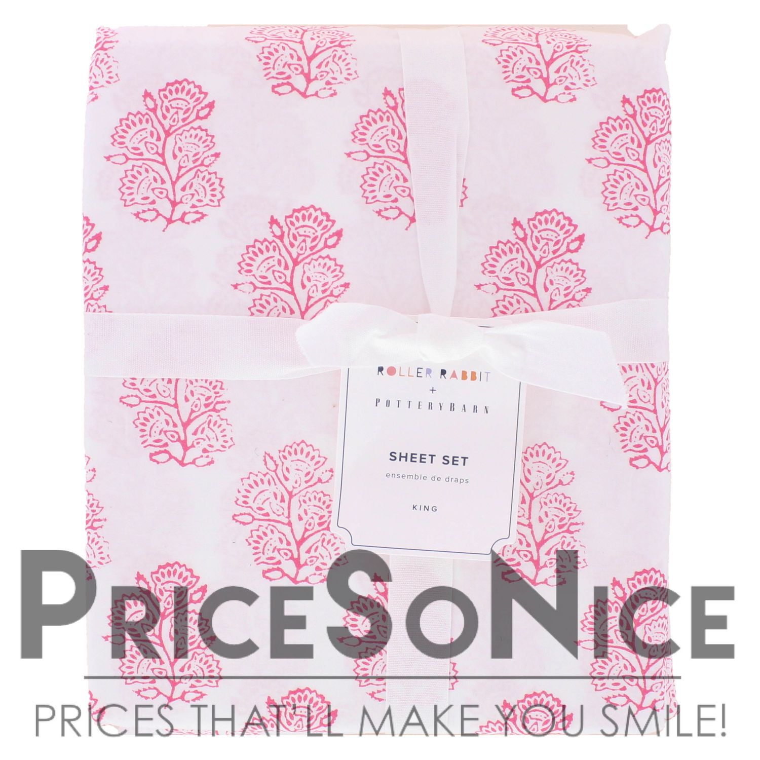 ​Pottery Barn Roller Rabbit Paisley Block Sheet Set, King, Pink MSRP $189