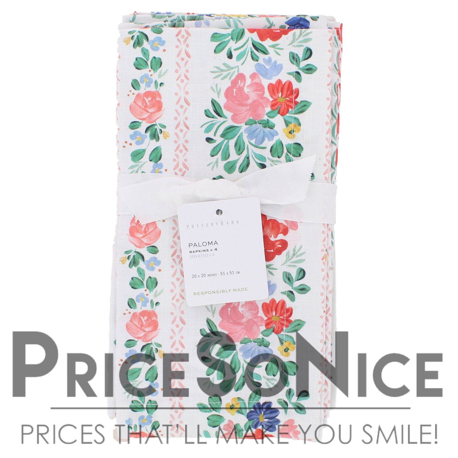 Pottery Barn Paloma Organic Cotton Napkins - Mixed Set of 4, MSRP $48