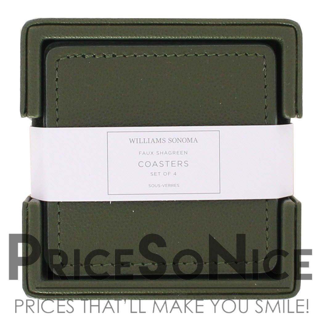 Williams Sonoma Faux Shagreen Olive Coasters with Holder, Set of 4, MSRP $50