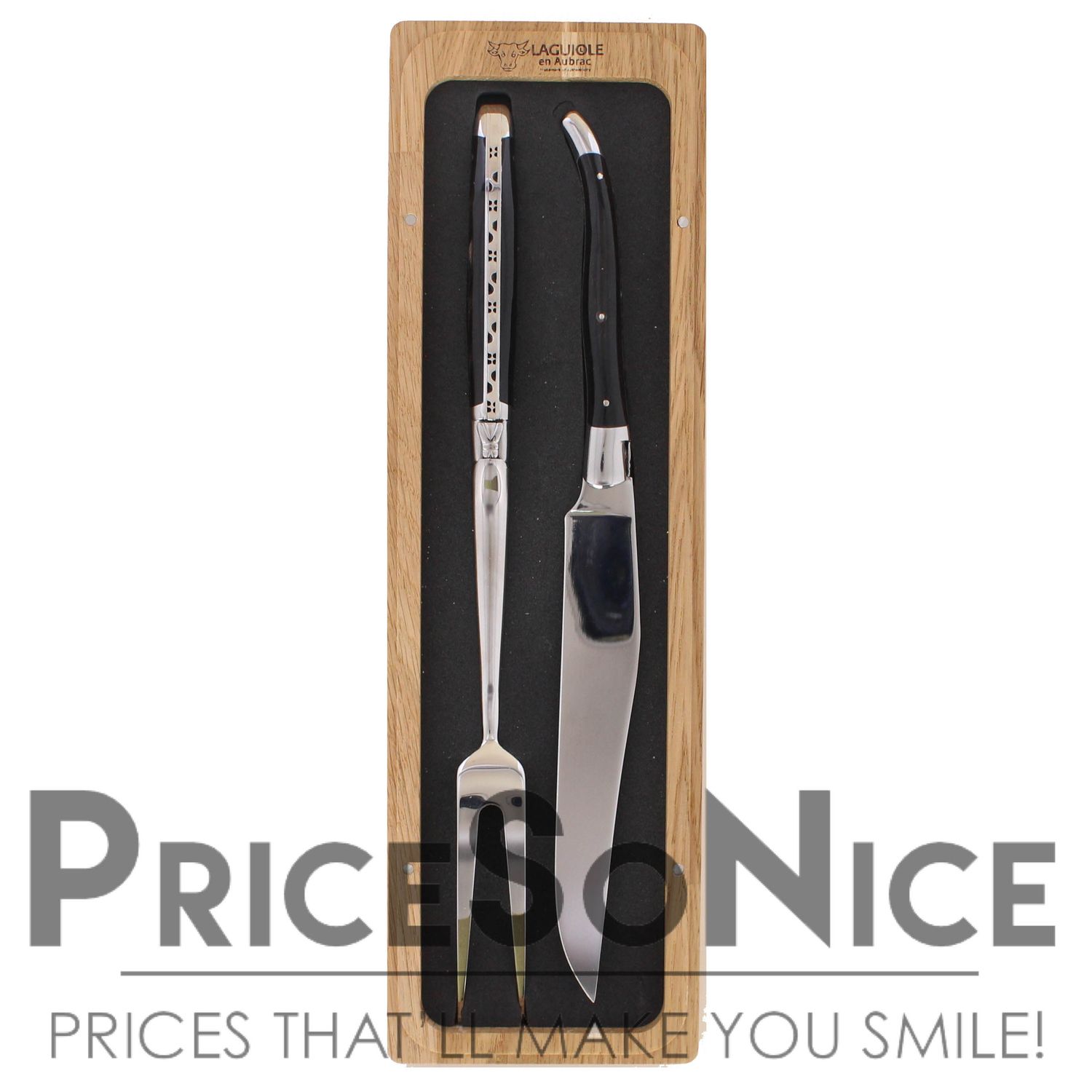 Laguiole en Aubrac Buffalo Horn Carving Knife &amp; Meat Fork Set, MSRP $298