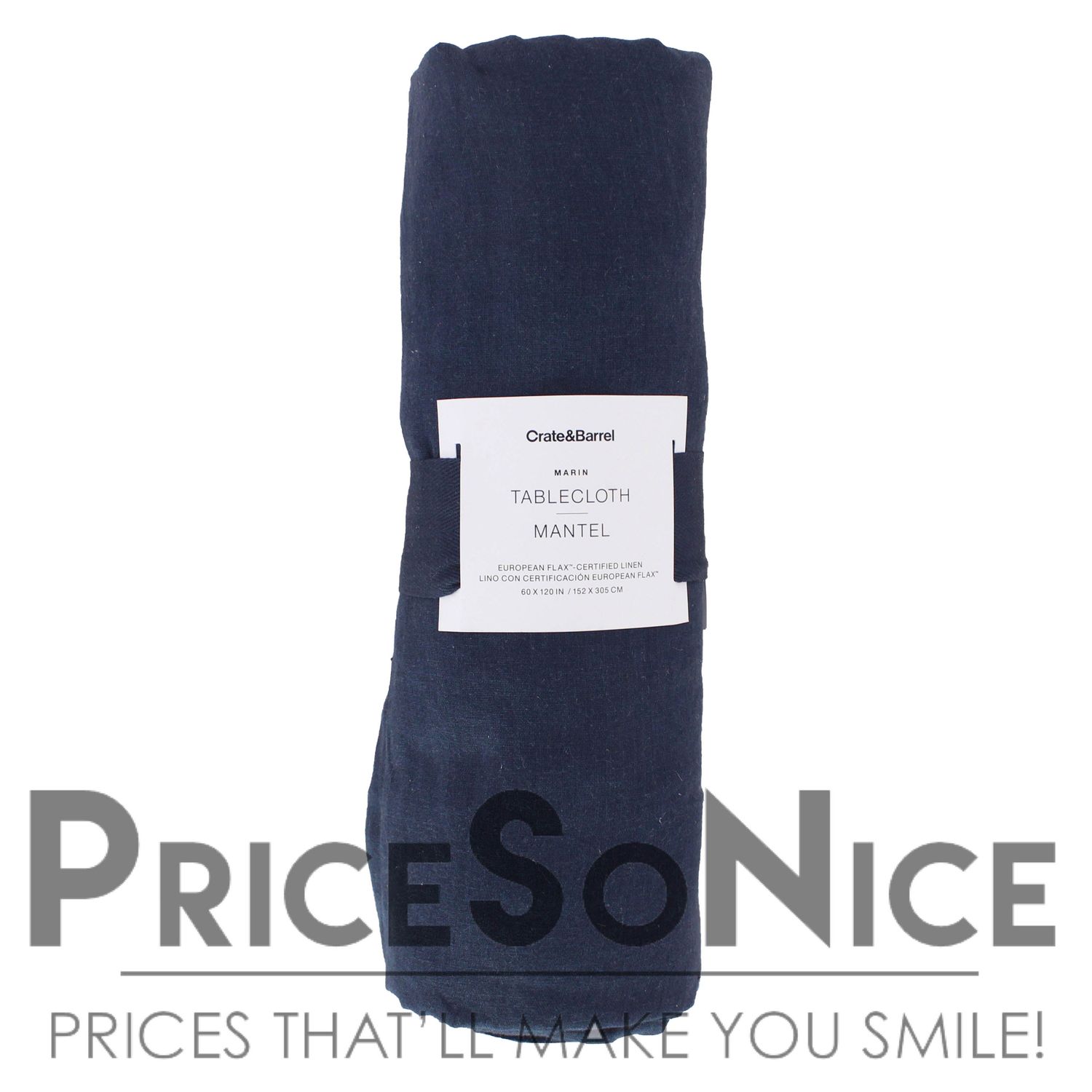 Crate &amp; Barrel Marin 60"x120" Deep Indigo EUROPEAN FLAX Linen Tablecloth, MSRP $160