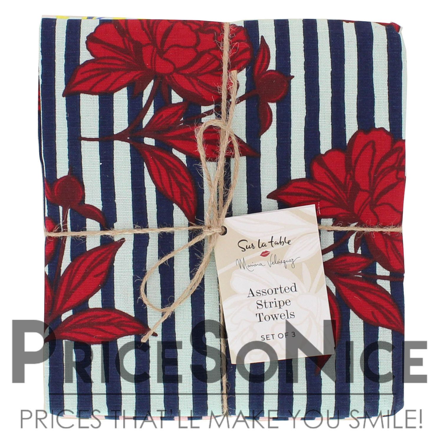 Mariana Velásquez x Sur La Table Assorted Floral Stripe Towels, Set of 3 MSRP $40