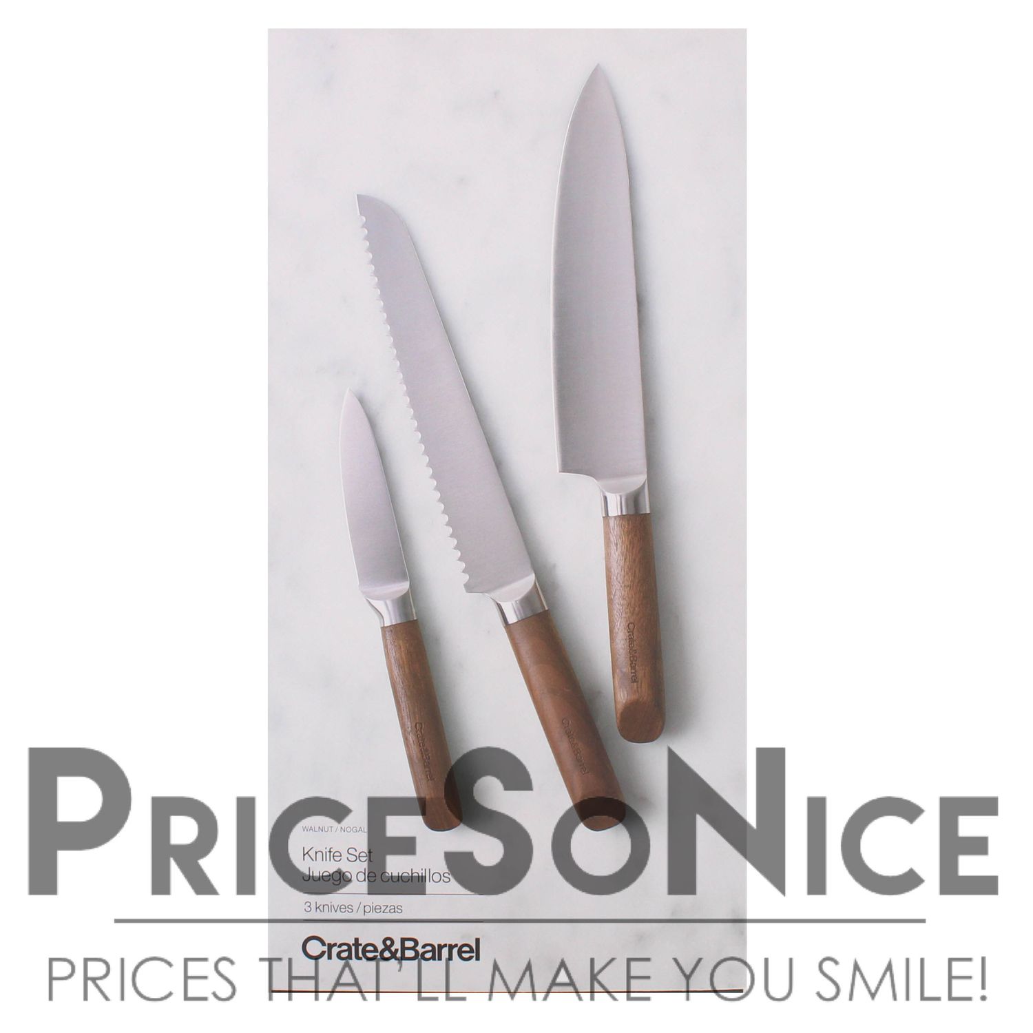 Crate &amp; Barrel 3-Piece Knife Set Stainless Steel Kitchen Cutlery Set