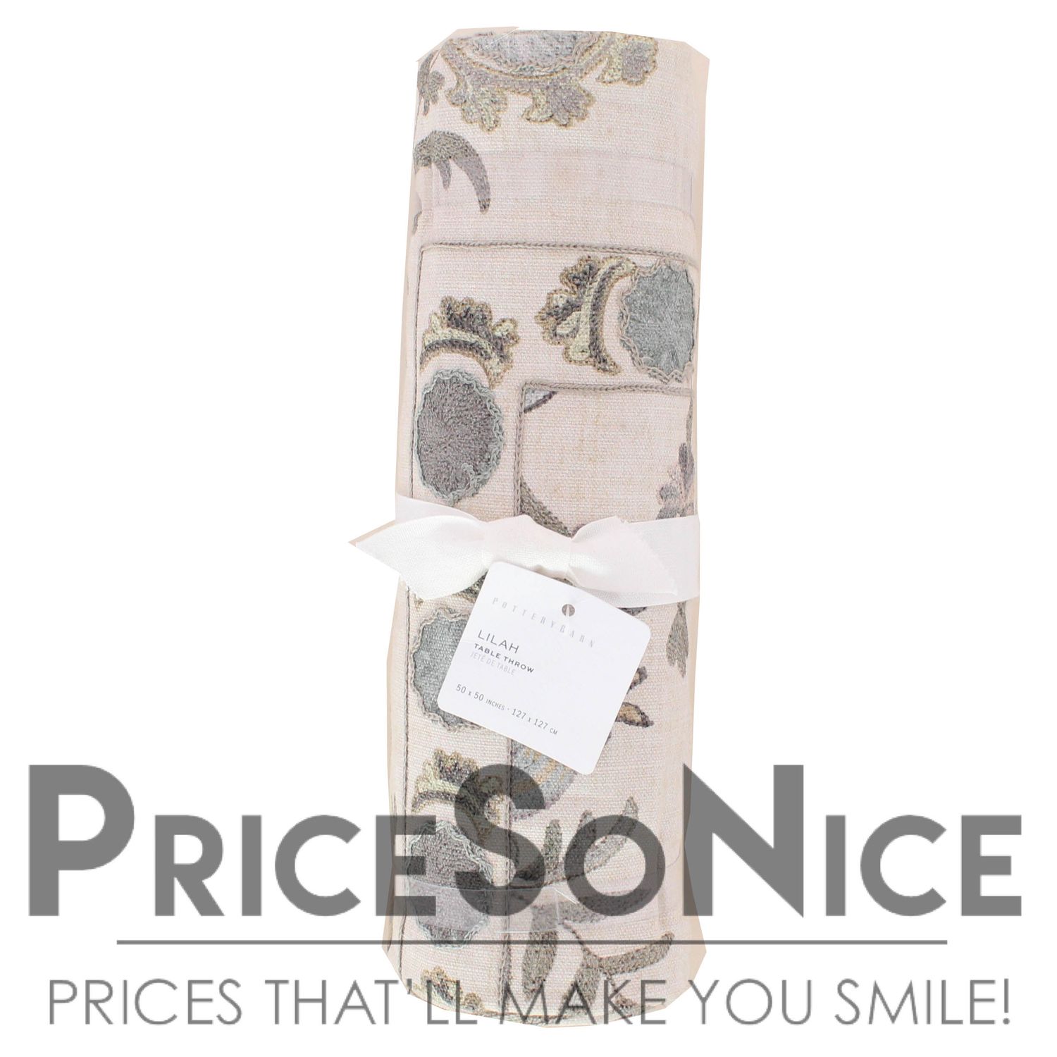 Pottery Barn Lilah Suzani Embroidered Cotton Table Throw - 50x50 MSRP $149