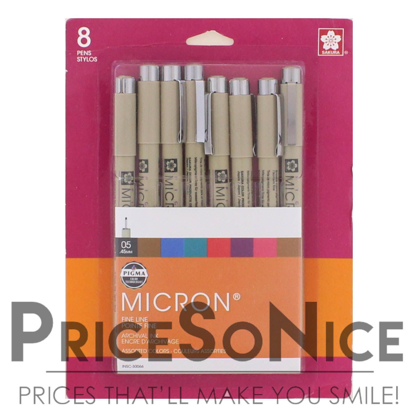 SAKURA Pigma Micron Fineliner, 05 Tip, Assorted Archival Color Pens, 8 PK 30066