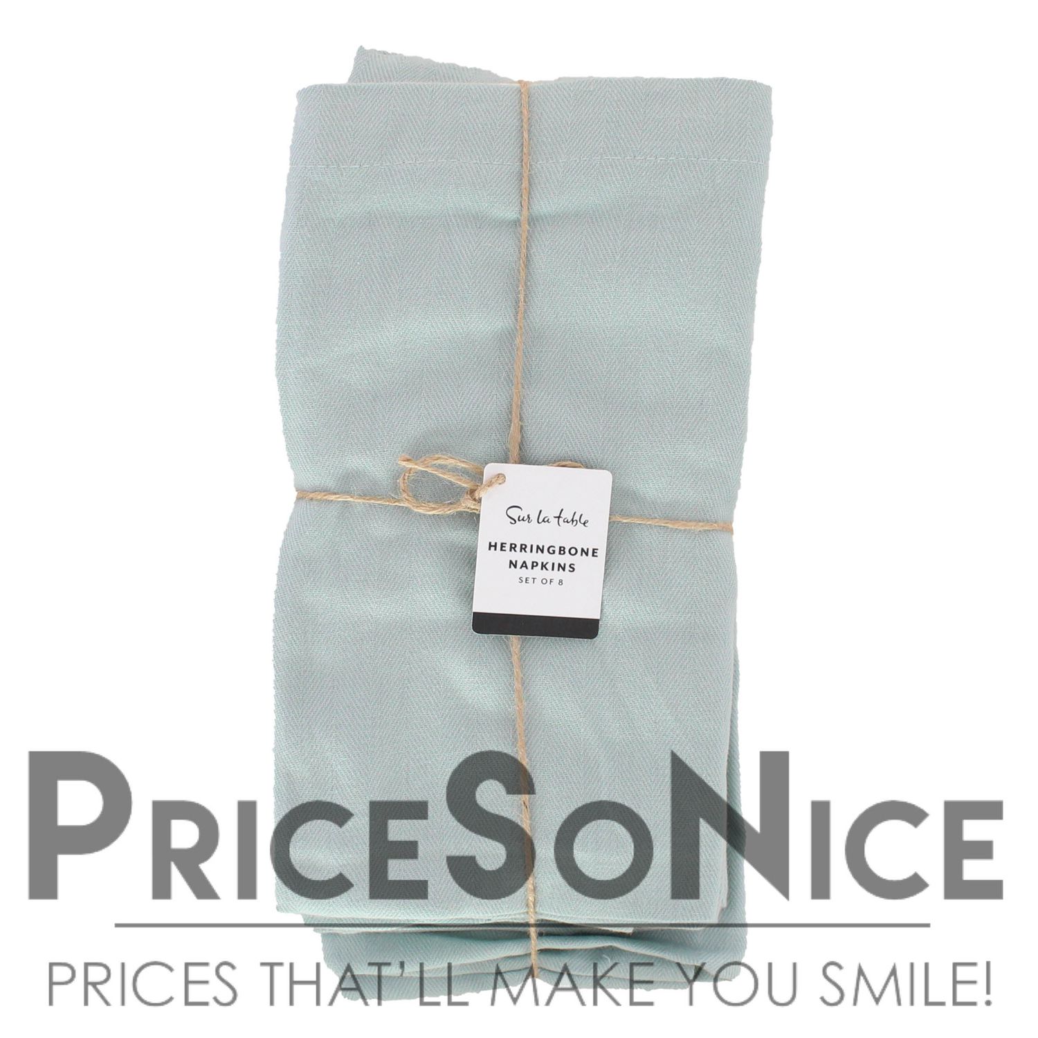 Sur La Table Herringbone Napkins, Set of 8, Light Blue, MSRP $60