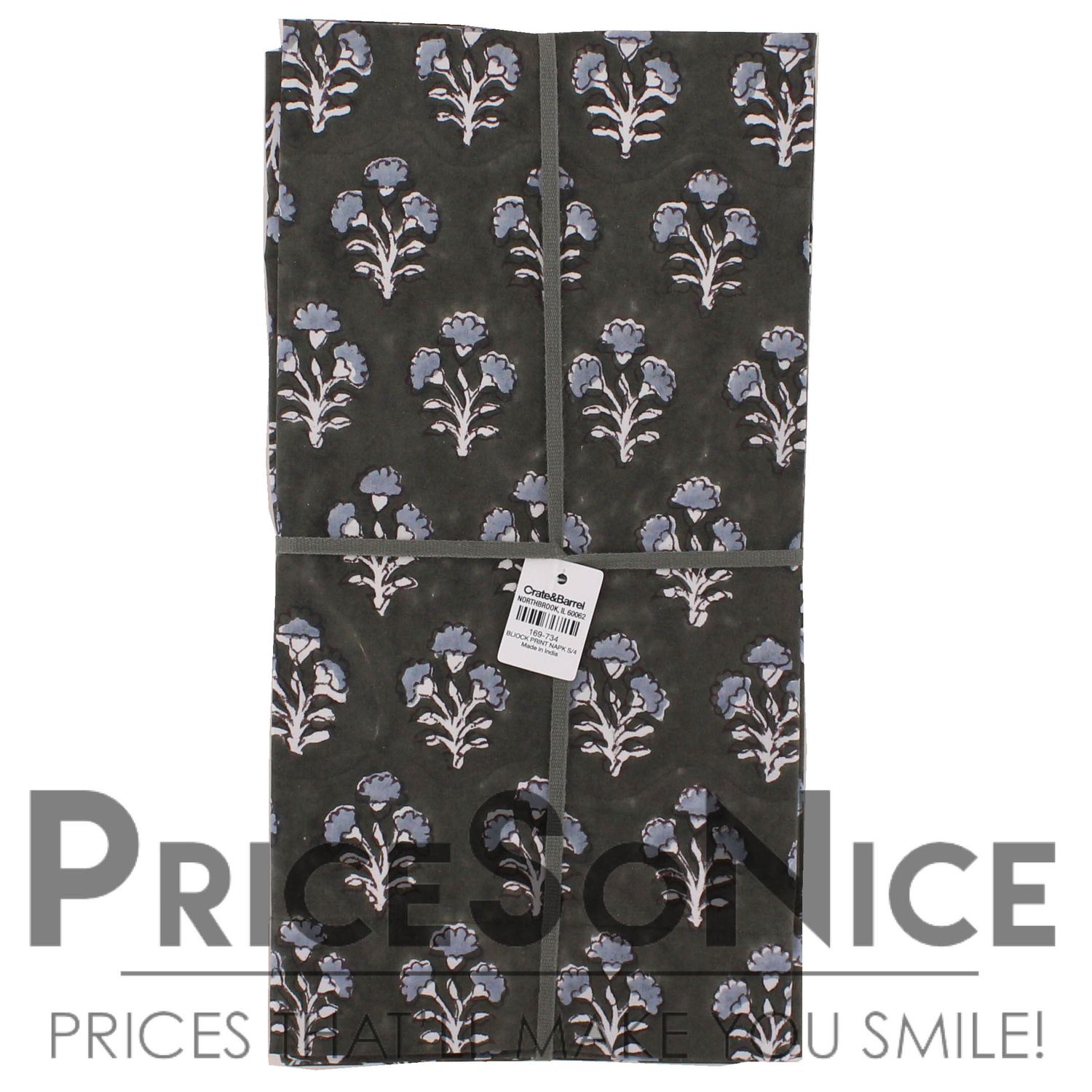 Crate &amp; Barrel Green Block Print Cotton Dinner Napkin, Set of 4, MSRP $70