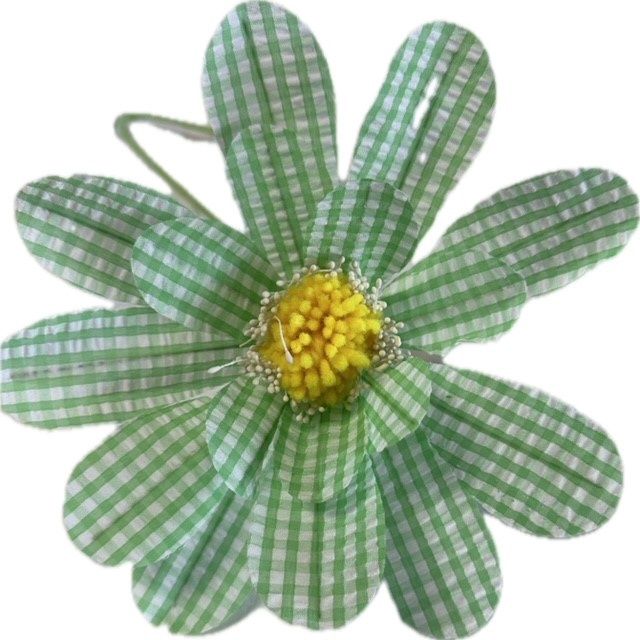 Gingham Sunflower Spray in green and white