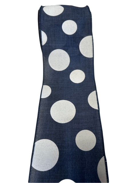 4" Ribbon w Dots Navy and White Dots