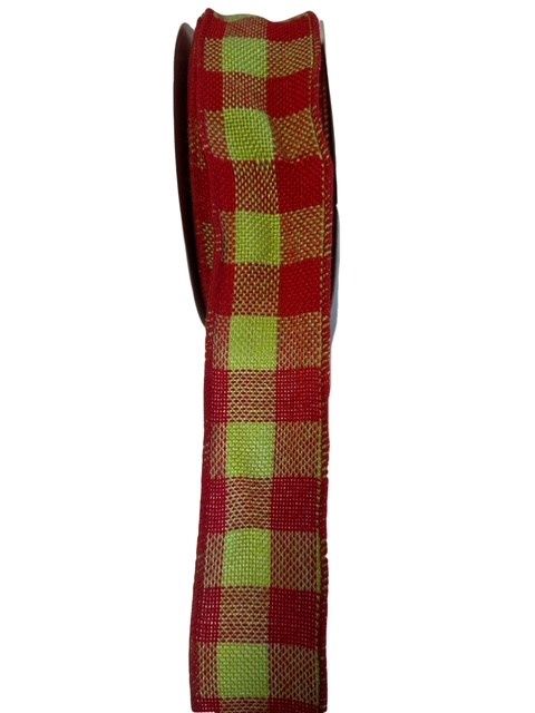 Faux Burlap Ribbon Red n Green 2.5&quot;X25YDS