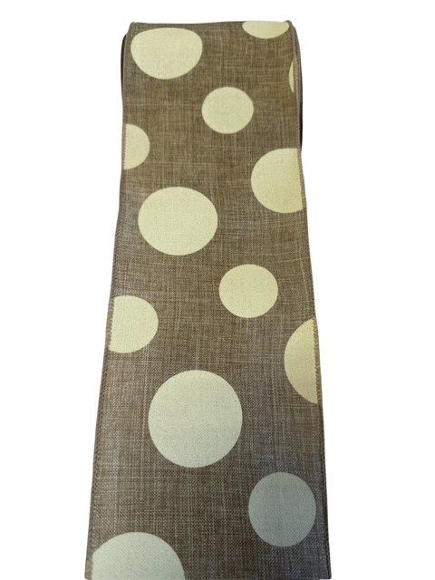 4&quot; Ribbon w Dots Ivory and Natural