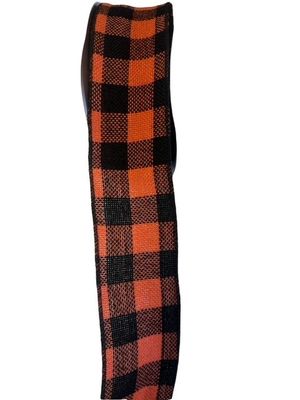 Faux  Burlap Ribbon in Orange and Black 2.5x25Yds