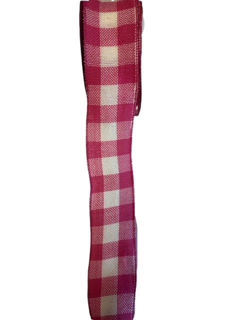Faux Burlap Check Ribbon 2.5 x 25Yds Pink n White