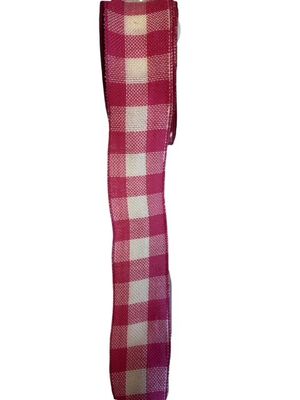 Faux Burlap Check Ribbon 2.5 x 25Yds Pink n White