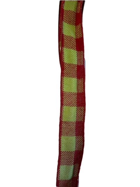 Faux Burlap Ribbon in red and green check 1.5&quot; x25Yds