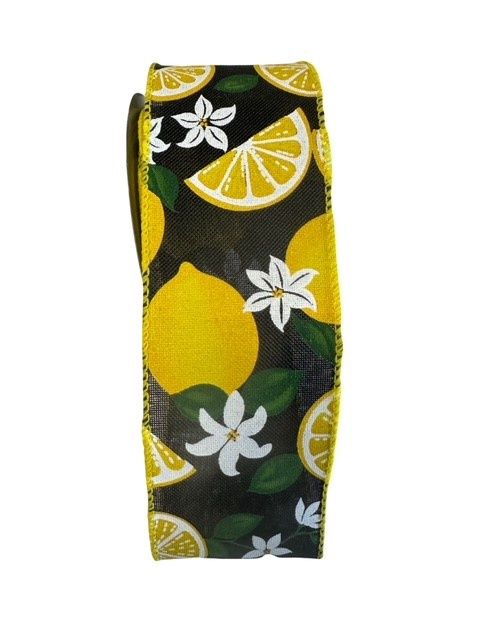 Lemons and Flowers on Black Ribon 2.5x10