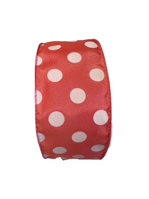 Satin Coral w White Dots 2.&quot;5 by  10yd