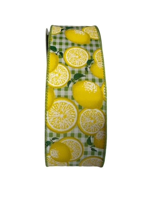 Green and  White Gingham  Lemons2.5x10Yds
