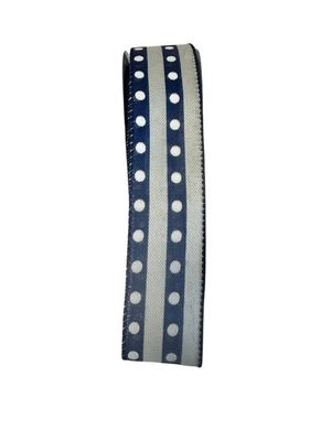Cream Linen Navy Stripe w dots 1.5"x10Y
