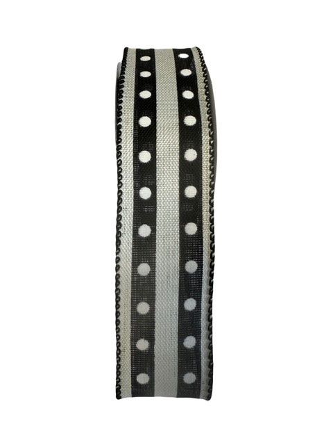 Cream Linen Black Stripe w dots 1.5&quot;x10Y