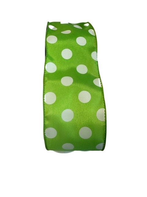 Satin Lime w White  Dots 2 1/2&quot; by 10yd
