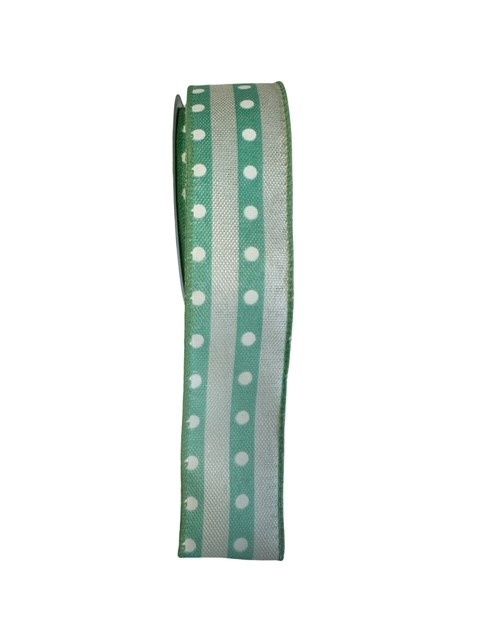 Cream Linen Teal Stripe with dots 1.5&quot;x10Y