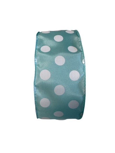 Satin Aqua w White Dots  2 1/2&quot; by  10yd