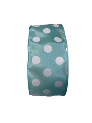 Satin Aqua w White Dots  2 1/2" by  10yd