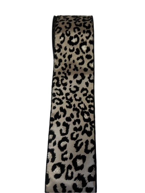 Leopard Print Ribbon is black and taupe 2 1/2&quot; by 10 Yds