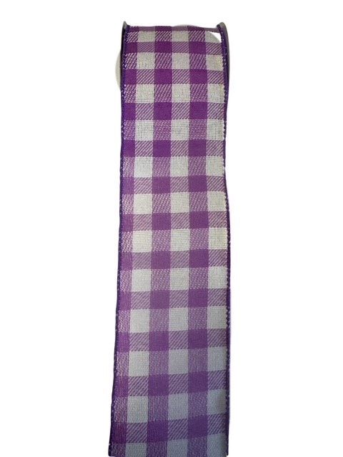 Purple and Cream buffalo plaid ribbon 2.5&quot; x 10 yds