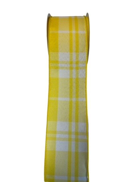 Yellow and White Everyday Plaid Ribbon  2.5x10Yds