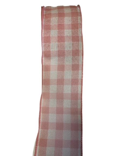 Blush and Cream buffalo  plaid ribbon  2.5&quot;x 10 yards