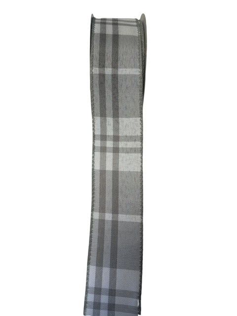 Grey and White Everyday Plaid Ribbon  1.5 x 10Y